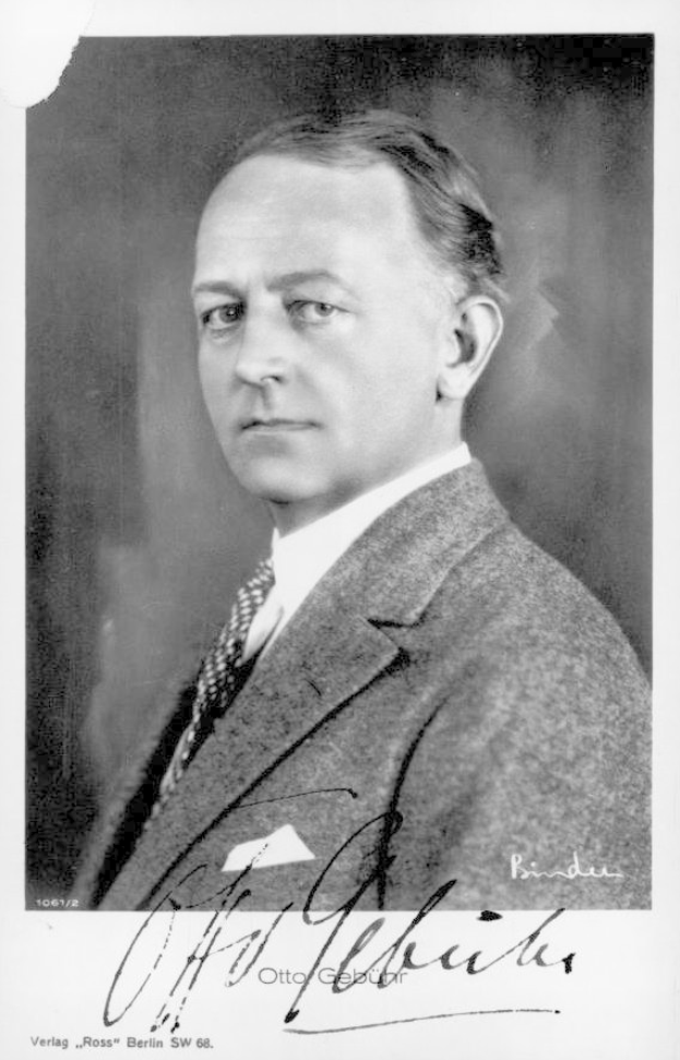 Schwarz-weiß-Porträt von Otto Geburt, einem deutschen Politiker, der einen Blazer und eine Krawatte trägt, mit Text unten.