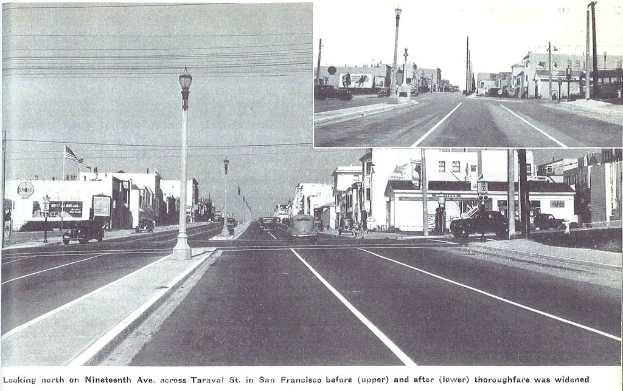 Ein Schwarz-Weiß-Kollage mit Straßen, Pfählen, Gebäuden, Pflanzen, Fahrzeugen, einer Flagge, Straßenlaternen und diversen Objekten mit Text unten.