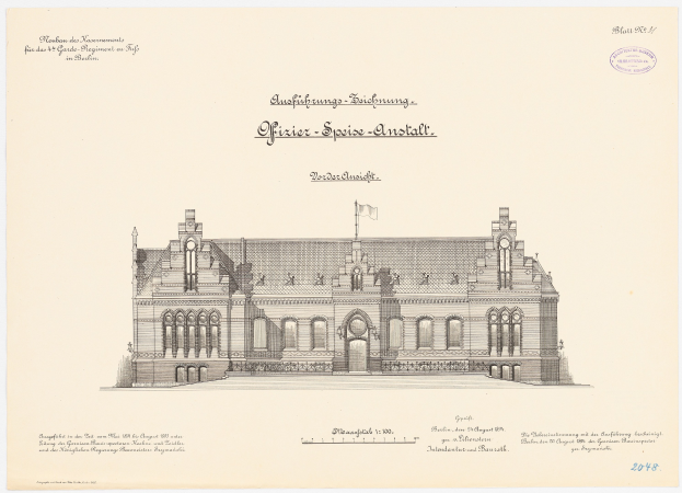 Eine Zeichnung des Reichstagsgebäudes, des Hauptsaals des Deutschen Parlaments in Berlin, mit einer Fahne auf seinem Dach und begleitendem Text.
