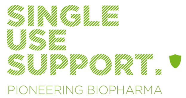 Der Text "single use support pioneering biopharma" in fettgrün vor einem weißen Hintergrund.