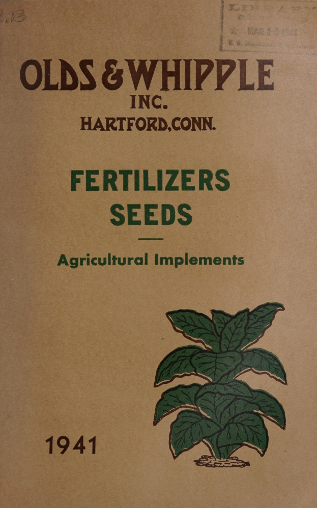 Altes Buch mit dem Titel "Düngemittel Saatgut Landwirtschaftliche Geräte 1941" mit einer Illustration einer grünen Pflanze auf dem Cover.