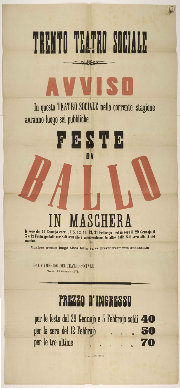Altes Plakat für ein Festival in Maschera, Italien, mit Textbeschreibung des Events.