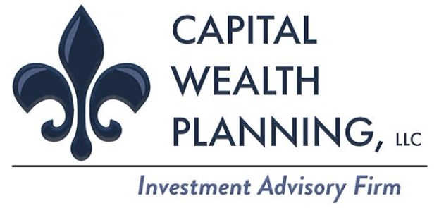 Logo der Capital Wealth Planning, LLC, einer Investmentberatungsfirma, bestehend aus einem blauen Kreis mit weißer Umrandung und einem weißen "C" in der Mitte, umgeben von einem weißen Ring mit blauem Text "Capital Wealth Planning" und weißem Text "Investment Advisory Firm" darunter.