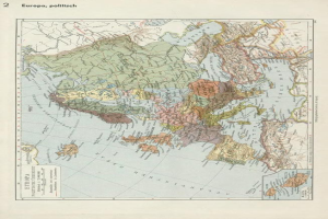 Eine 19. Jahrhundert-Karte von Europa, die politische Grenzen zeigt, mit Text oben und unten.