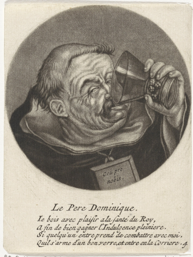 Alter Mann mit kurzen dunklen Haaren, ernstem Gesichtsausdruck und geschlossenen Augen, der aus einem Glas trinkt, das er in seiner rechten Hand hält, und einfache Kleidung trägt.