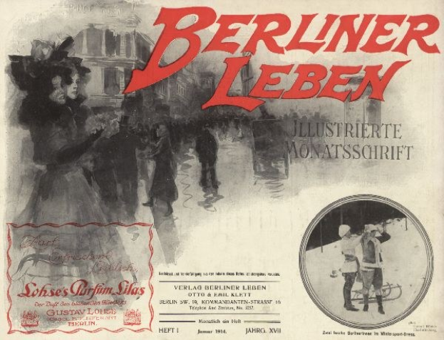 Altes Buch mit dem Titel 'Berliner Leben' mit einem Gruppenfoto von Menschen in traditioneller deutscher Tracht auf dem Cover.