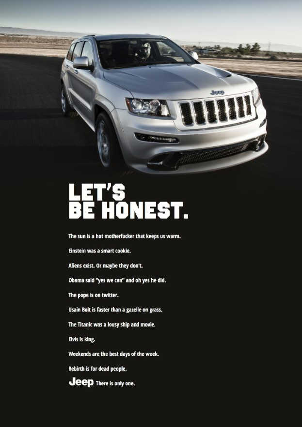 Ein Auto mit bearbeiteten Textzitaten darunter.