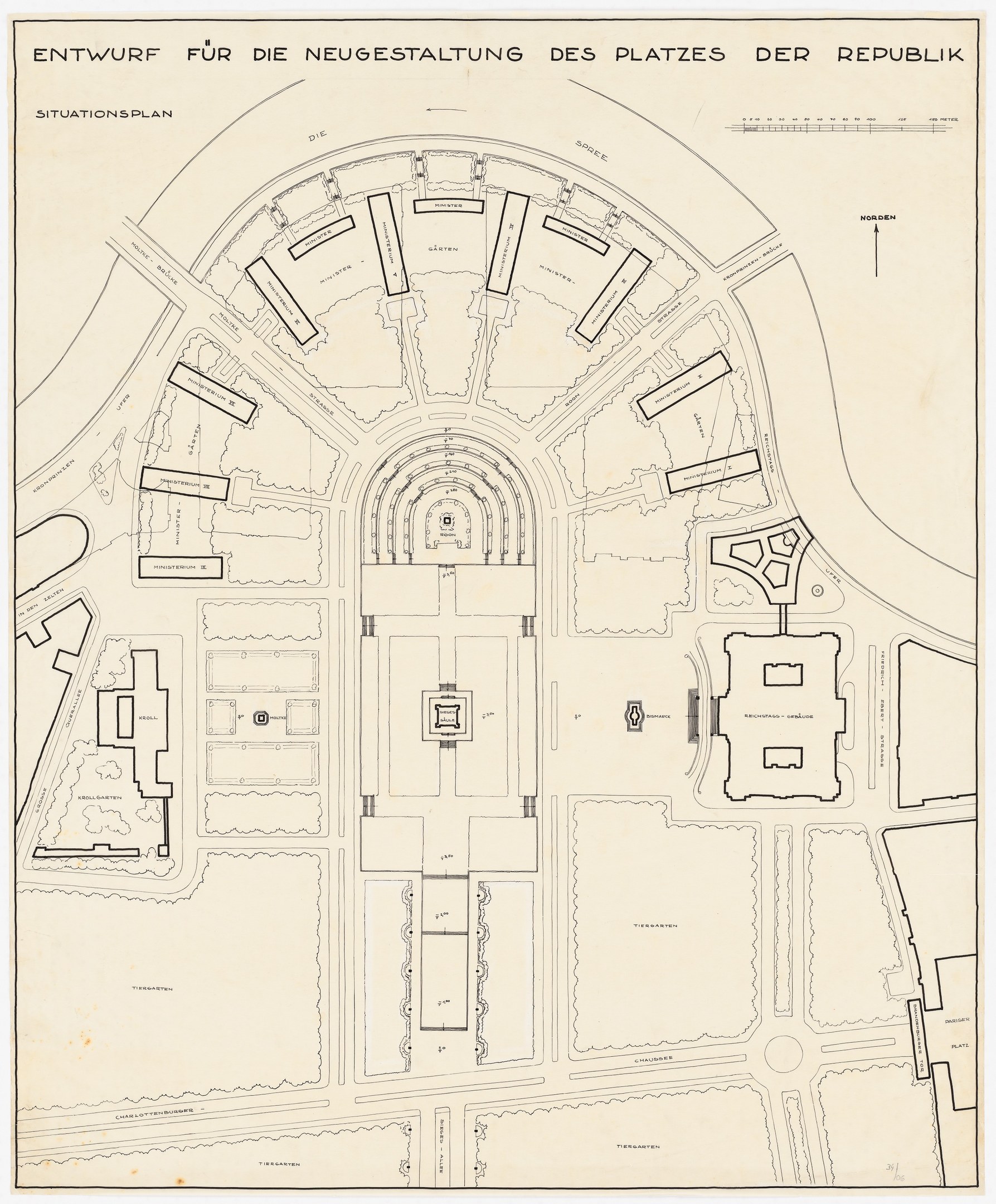 Ein detaillierter Stadtplan von Berlin, Deutschland, mit einer zentralen Illustration eines Gebäudes und der umliegenden Gebietslage.