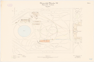 Eine detaillierte Karte der Stadt Berlin, Deutschland, mit der Universität Münster in der Mitte, die Gebäude, Straßen und andere Merkmale zeigt, zusammen mit Text, der Informationen zur Größe, Lage und Ausstattung der Universität bietet.