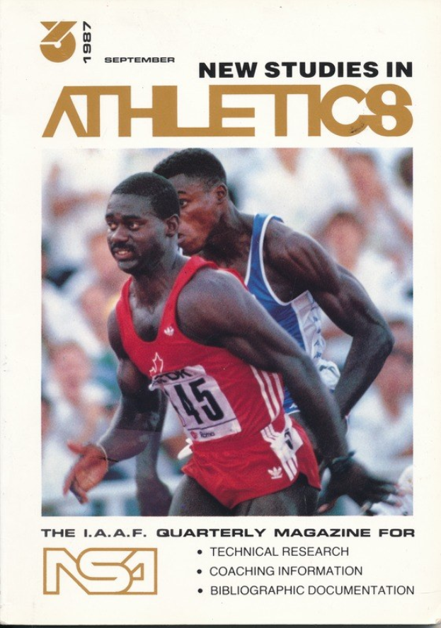 Titelbild eines Buches mit dem Titel "Neue Studien im Leichtathletik September 1987" mit einem Bild von zwei Personen auf dem Cover.