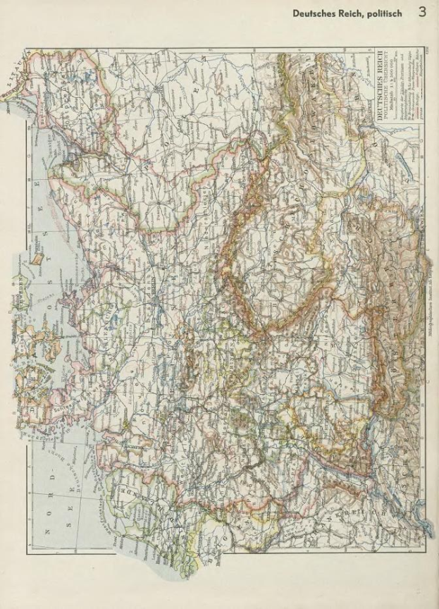 Eine Karte von Deutschland aus dem 19. Jahrhundert, die die politischen Teilungen des Landes zeigt, auf altem Papier gedruckt mit Text oben und unten.