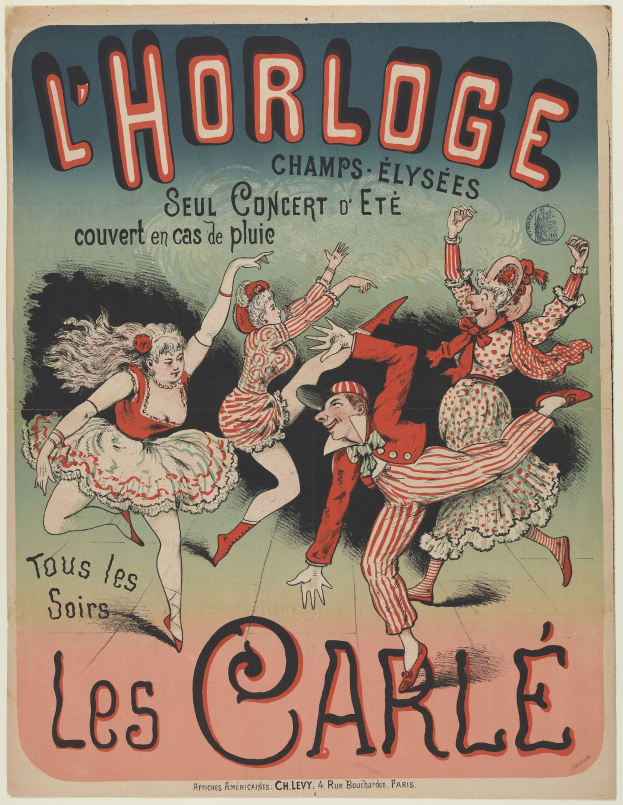 Ein farbenfrohes Konzertplakat für ein Event in der Chorlage in Paris, Frankreich, das eine Gruppe von Menschen in bunten Kostümen mit strahlenden Gesichtern zeigt, vor einem kräftigen gelben Hintergrund.