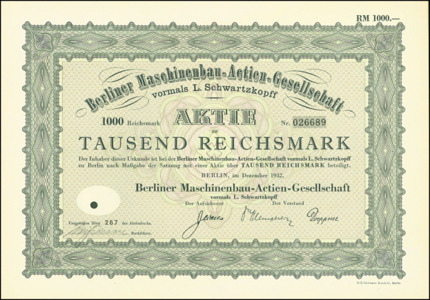 Altes deutsches Wertpapier mit schwarzem und grünem Rand, das gedruckten Text enthält.