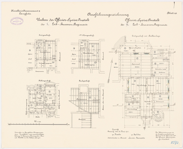 Schwarz-weißer architektonischer Grundriss des ehemaligen Kanzleramts, zeigt detaillierte Layout und Text.